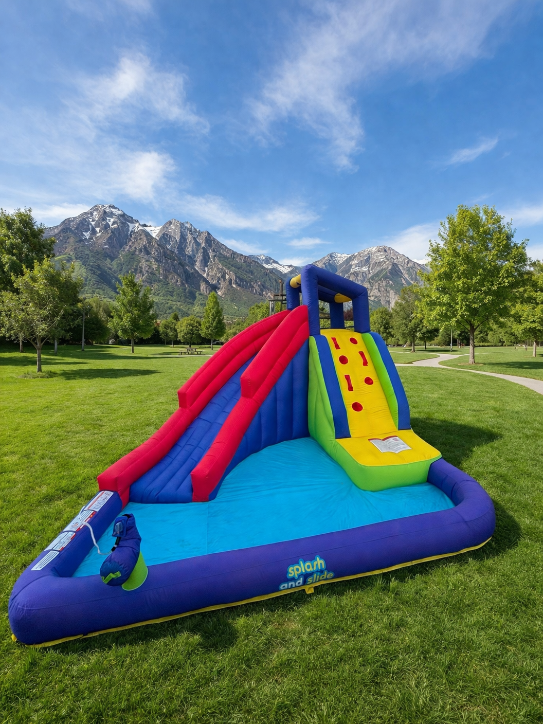 The Hydro Blaster inflatable water slide set up on grass